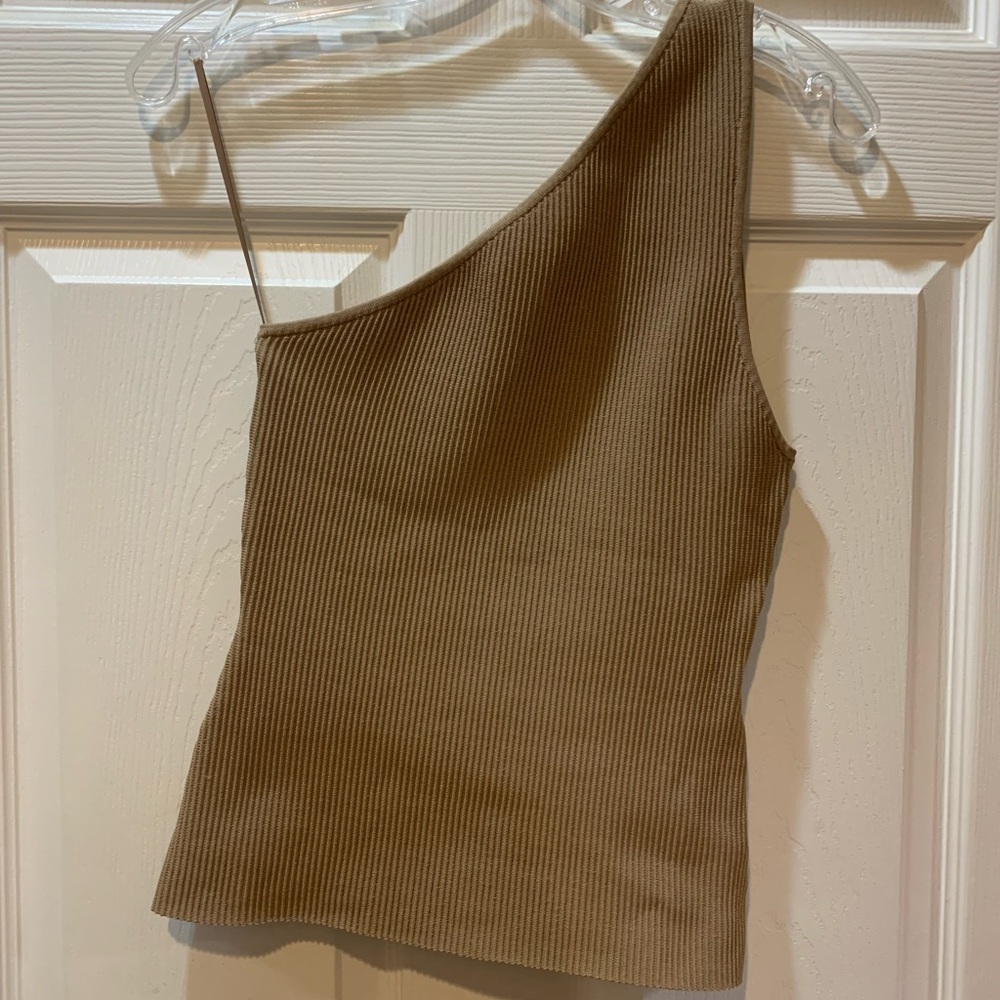 Babaton One-Shoulder Ribbed Brown Camisole